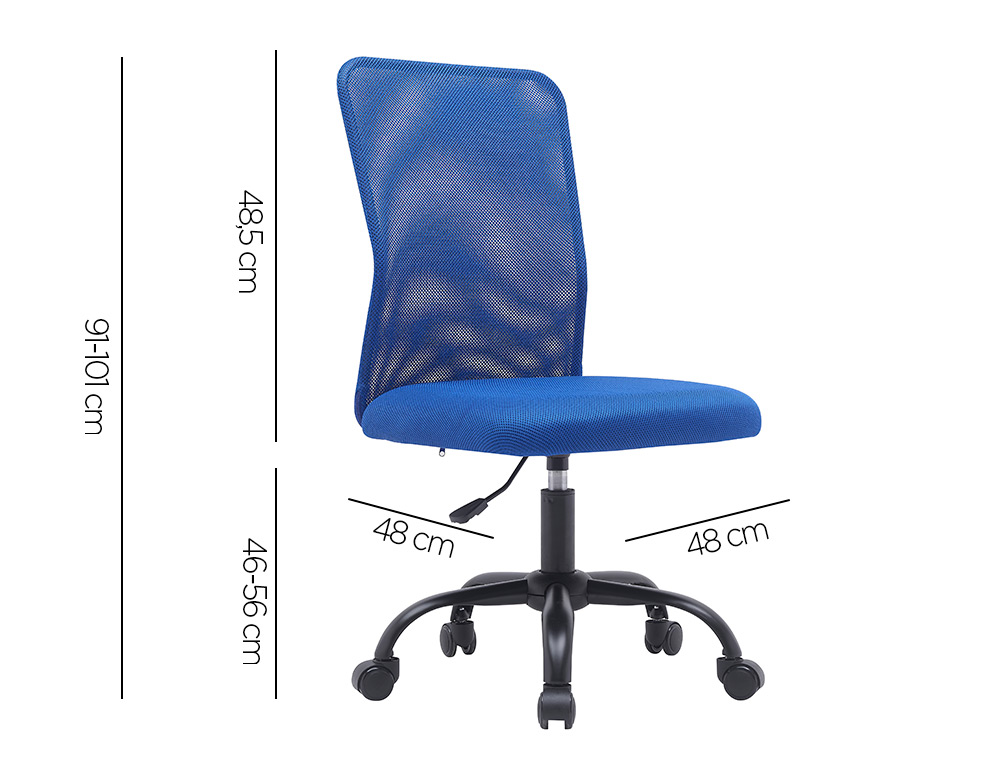 FAUTEUIL OPERATEUR Q-CONNECT PARMA MAILLE BASE METAL SANS  ACCOUDOIRS HAUTEUR MAX 990MM  LARGEUR 480MM PROF 590MM BLEU