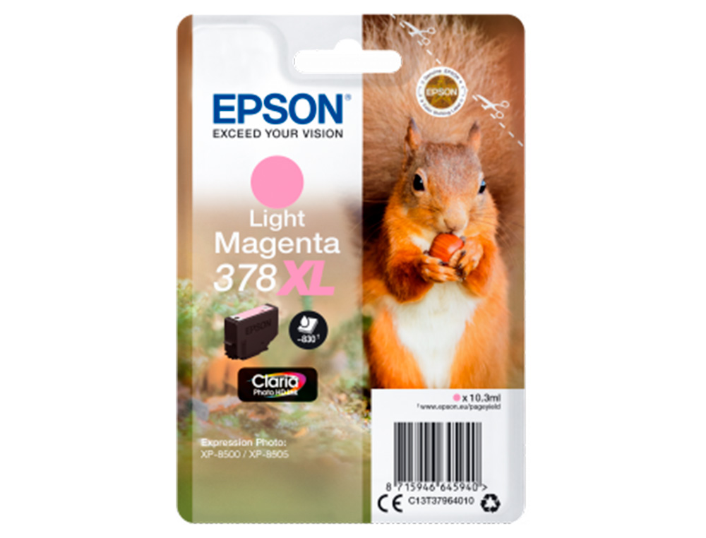 CARTOUCHE ENCRE EPSON 378XL XP-8605 / 8606 / XP-15000 /   XP-8500 / 8505 COULEUR        MAGENTA CLAIR 830 PAGES