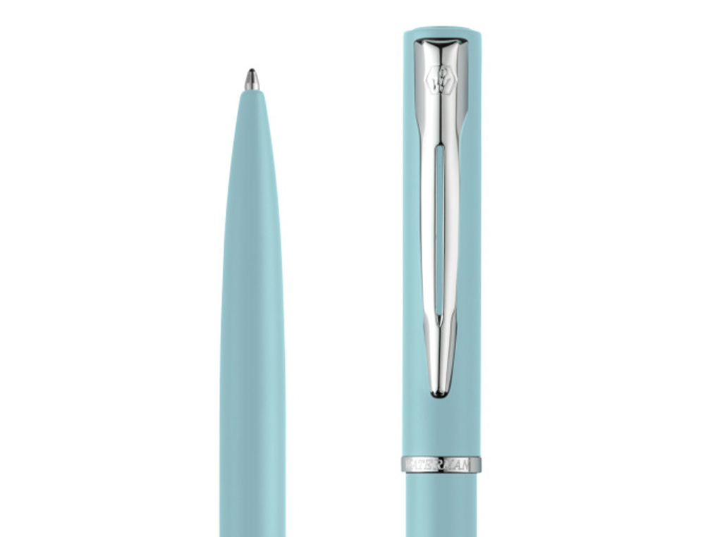 STYLO-BILLE WATERMAN ALLURE PASTEL POINTE M CAPUCHON CLIP ATTRIBUTS CHROMES COFFRET CADEAU BLEU PASTEL