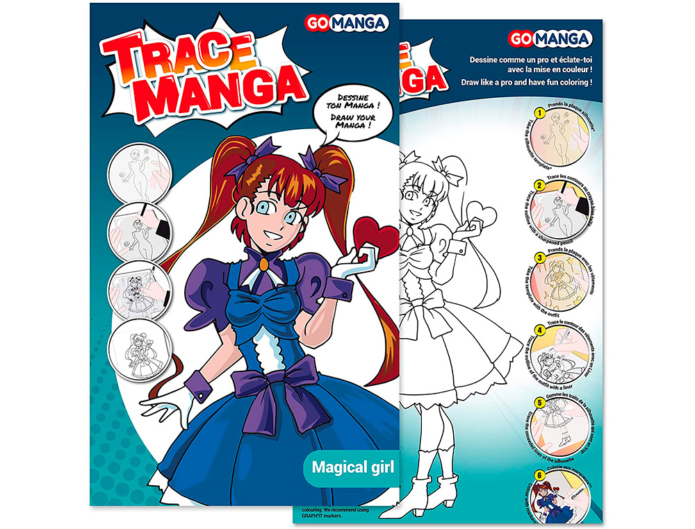 TRACE-MANGA GO MANGA 2 POCHOIRS SILHOUETTE A TRACER TENUE VESTIMENTAIRE ET ACCESSOIRES MODELE FILLE