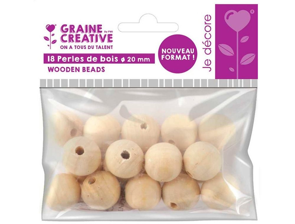 PERLES EN BOIS GRAINE CREATIVE DIAMETRE 20MM SACHET 18 PIECES