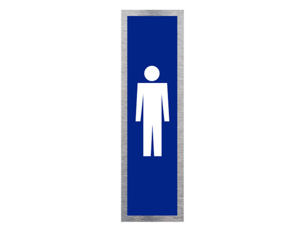 PLAQUE DE PORTE TOILETTES HOMME SIGNALETIQUE BIZ PICTOGRAMME VERTICAL BLEU ALUMINIUM BROSSE AUTOCOLLANT