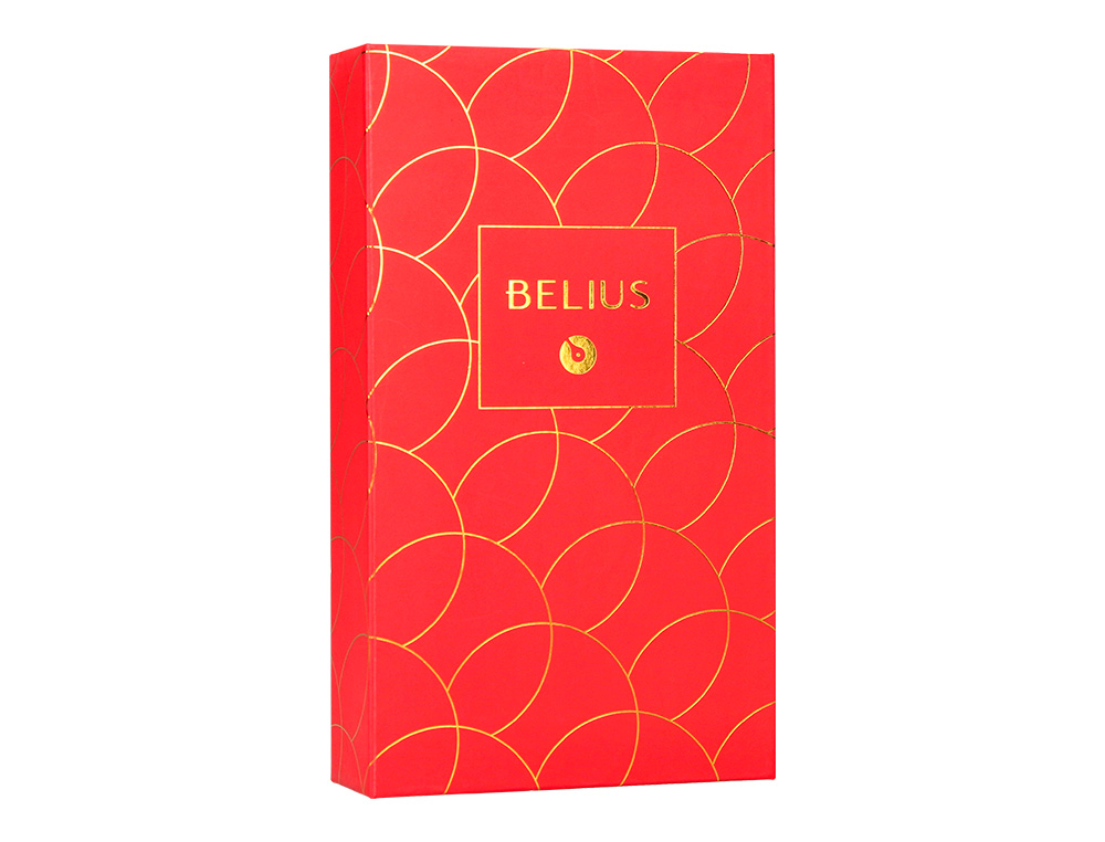 STYLO-BILLE ET ETUI EN SIMILI CUIR BELIUS PASSION ALUMINIUM BROSSE ATTRIBUTS OR ENCRE BLEUE COLORIS ROUGE COFFRET CADEAU