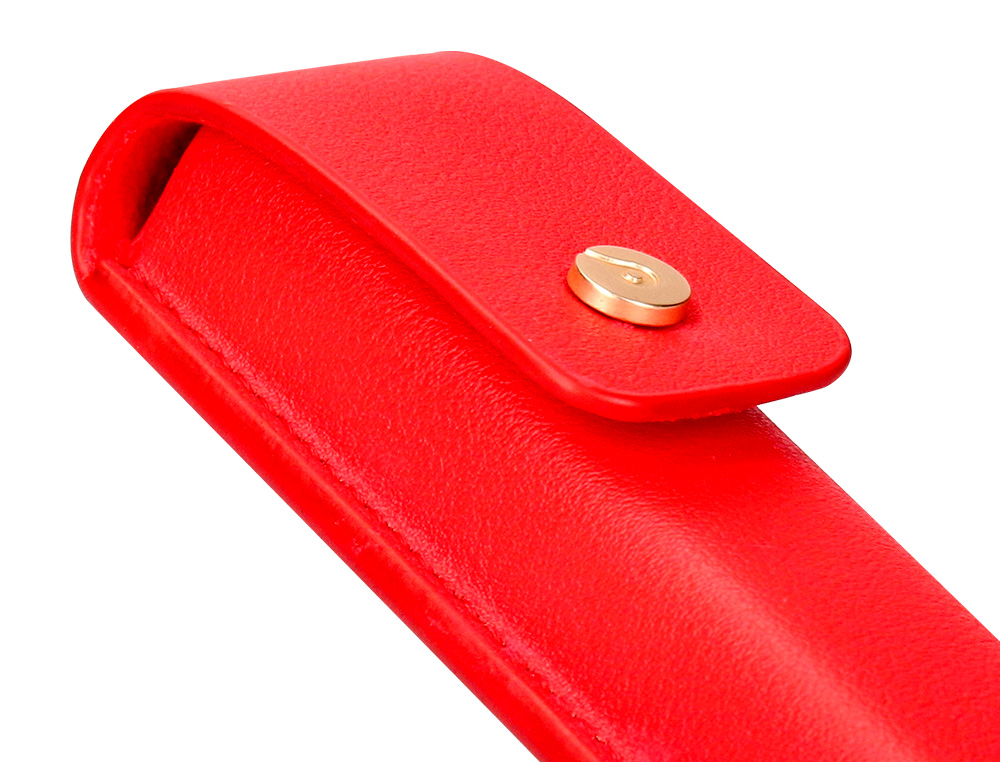 STYLO-BILLE ET ETUI EN SIMILI CUIR BELIUS PASSION ALUMINIUM BROSSE ATTRIBUTS OR ENCRE BLEUE COLORIS ROUGE COFFRET CADEAU