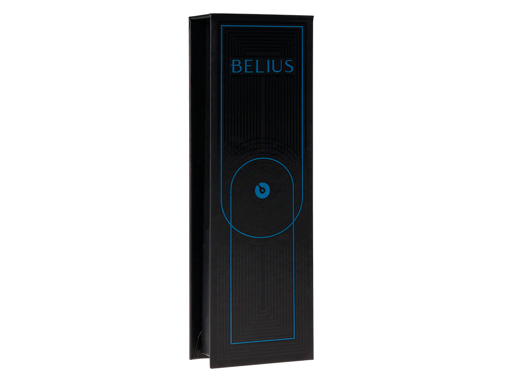 ROLLER BELIUS TURBO ALUMINIUM TEXTURE POINTILLEE ATTRIBUTS  NOIR ENCRE BLEUE COLORIS BLEU DANS COFFRET CADEAU