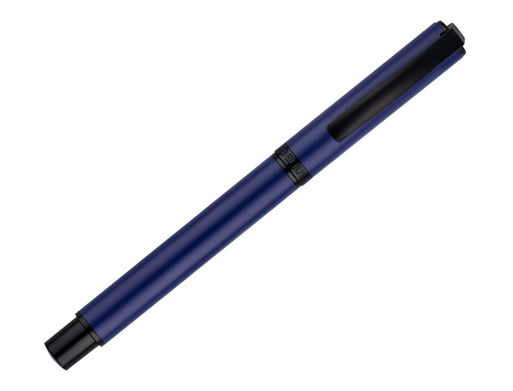 ROLLER BELIUS TURBO ALUMINIUM TEXTURE POINTILLEE ATTRIBUTS  NOIR ENCRE BLEUE COLORIS BLEU DANS COFFRET CADEAU