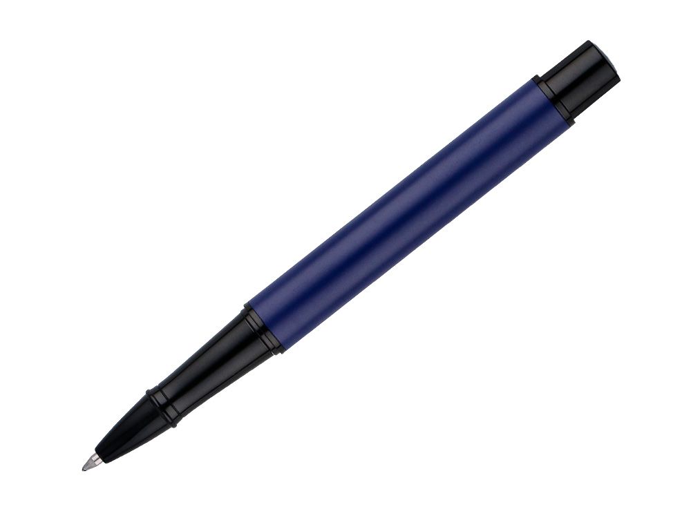 ROLLER BELIUS TURBO ALUMINIUM TEXTURE POINTILLEE ATTRIBUTS  NOIR ENCRE BLEUE COLORIS BLEU DANS COFFRET CADEAU