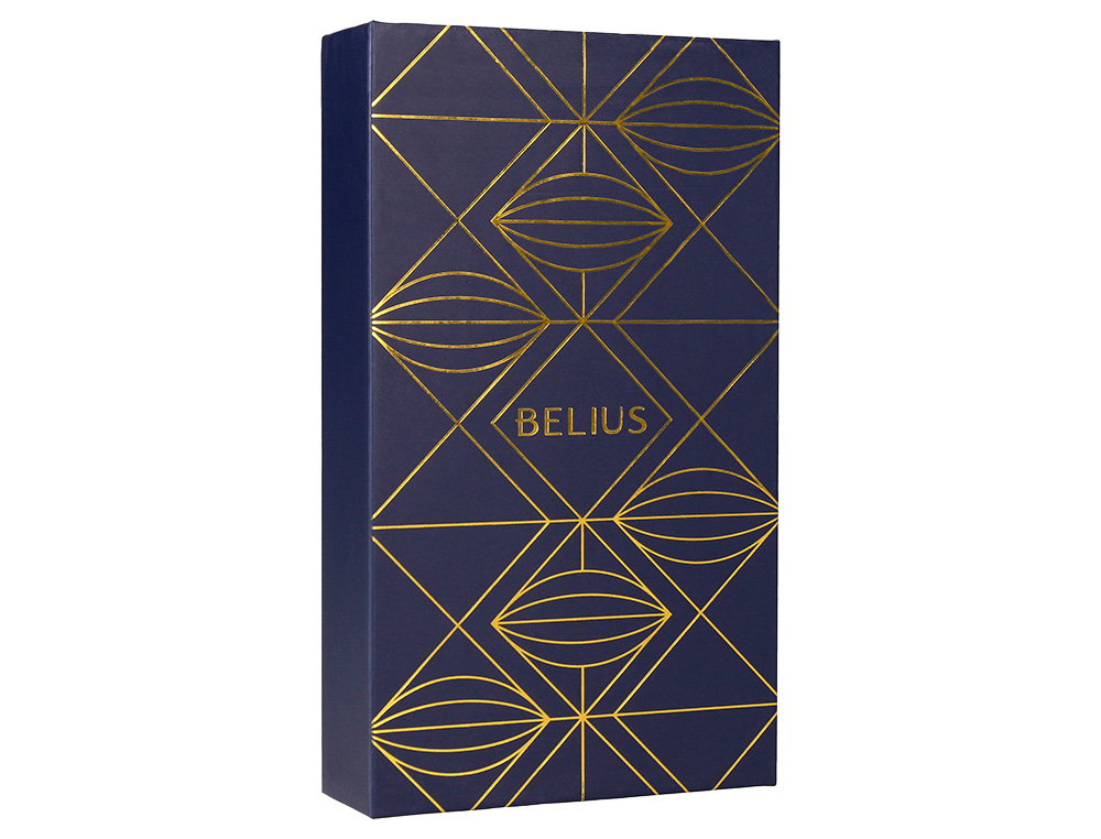 STYLO-BILLE ET ETUI SIMILI CUIR BELIUS SOIREE ALUM. DETAILS ET ATTRIBUTS OR ENCRE BLEUE COL. BLEU MARINE COFFRET CADEAU