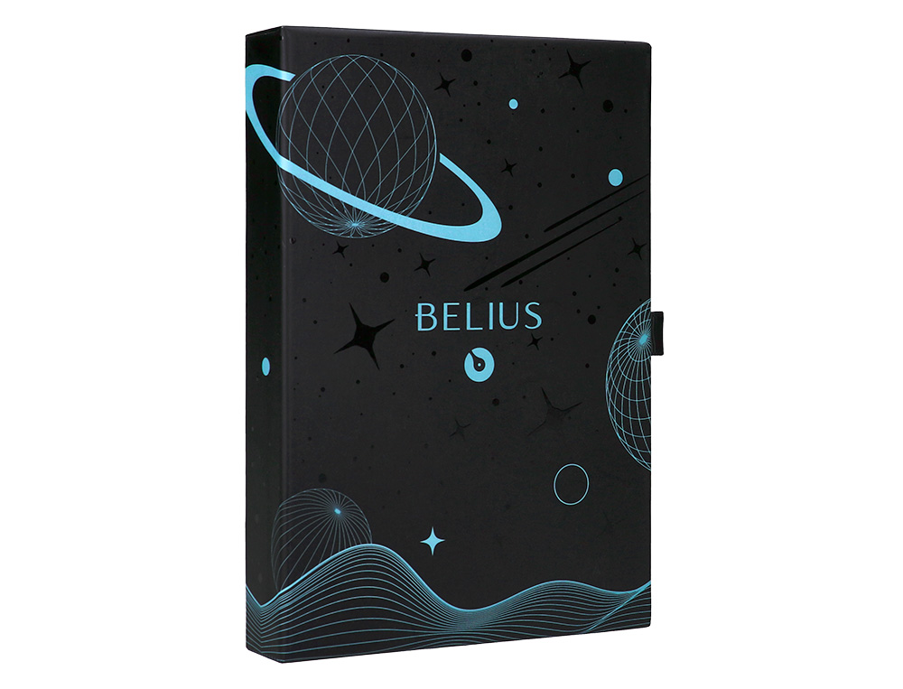 ROLLER ET ETUI EN SIMILI CUIR BELIUS SPACE B MONOCHROME SANS AGRAFE ENCRE NOIRE COLORIS BLEU DANS COFFRET CADEAU