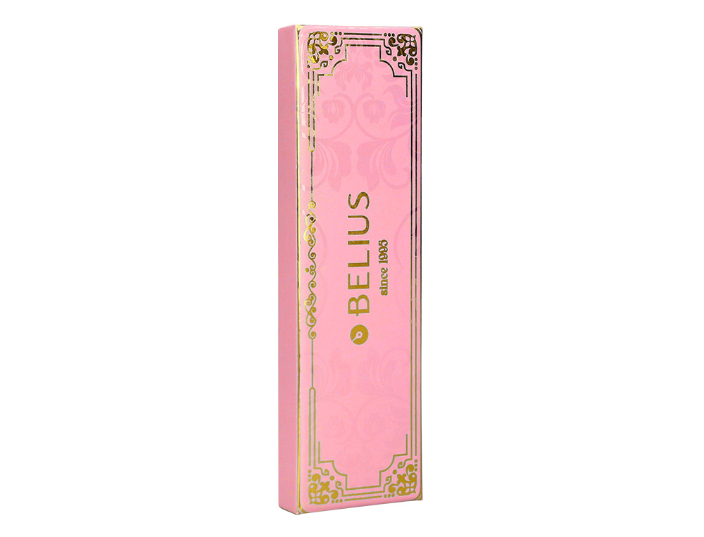 STYLO-BILLE BELIUS MACARON BLISS HEXAGONAL ALUMINIUM DETAILS ET ATTRIBUTS OR ENCRE BLEUE COLORIS ROSE COFFRET CADEAU
