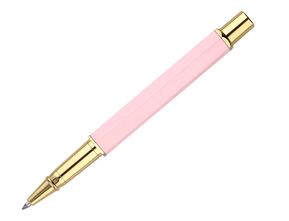 STYLO-BILLE BELIUS MACARON BLISS HEXAGONAL ALUMINIUM DETAILS ET ATTRIBUTS OR ENCRE BLEUE COLORIS ROSE COFFRET CADEAU