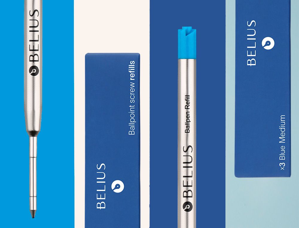 RECHARGE STYLO-BILLE BELIUS ENCRE BLEUE POINTE 0,8MM      BOITE 3 UNITES