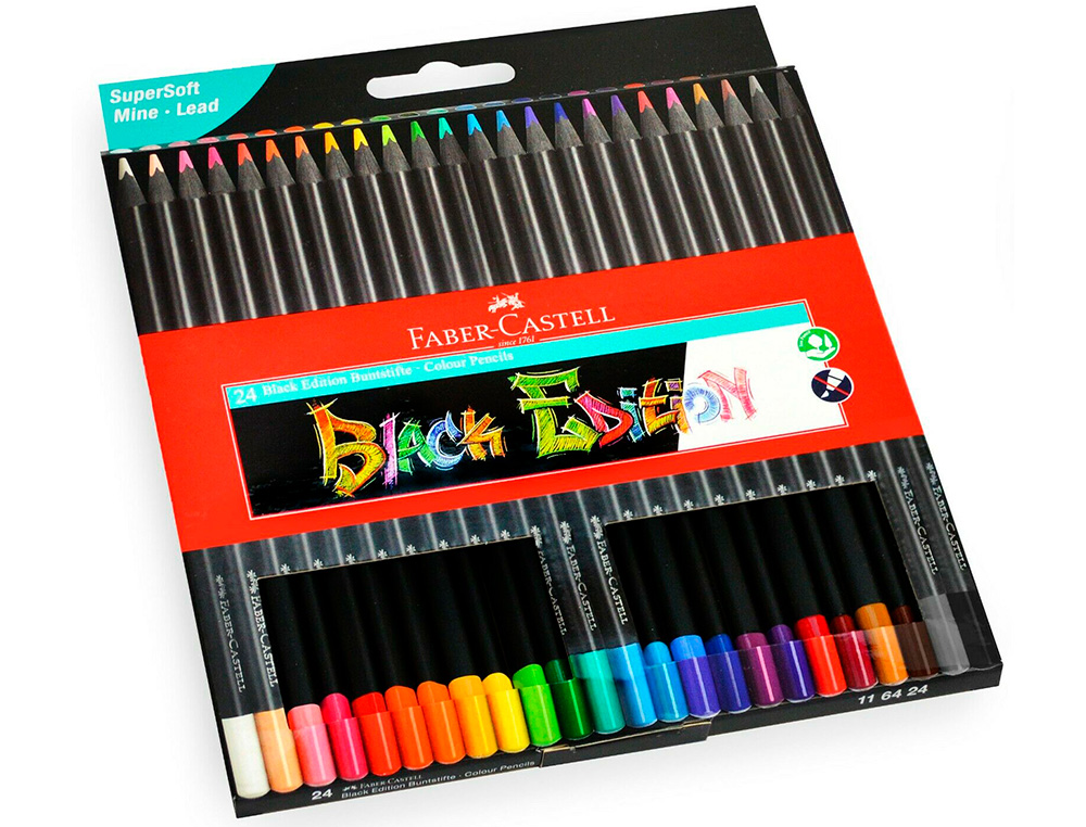 CRAYON COULEUR FABER CASTELL TRIANGULAIRE BLACK EDITION EN BOIS NOIR POCHETTE DE 24