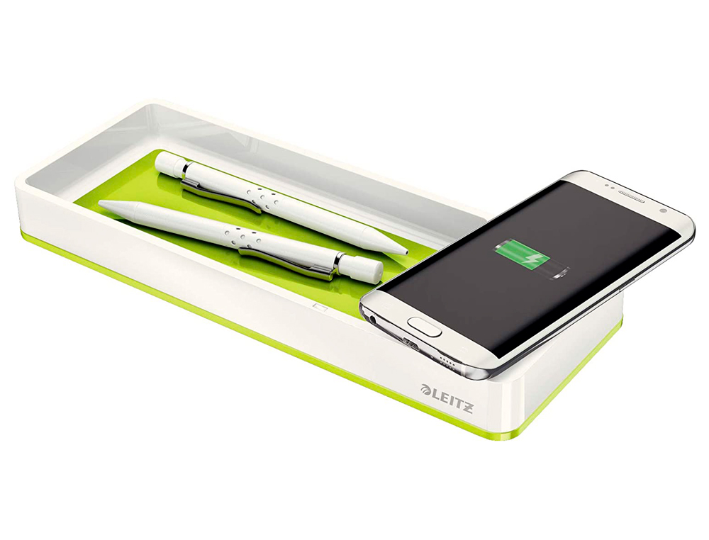 PLUMIER LEITZ WOW DUAL 105X32X271MM AVEC CHARGEUR INDUCTION POUR RECHARGE SMARTPHONE COLORIS VERT