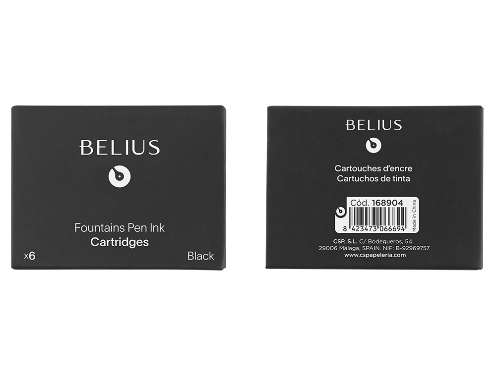 RECHARGE STYLO-PLUME BELIUS ENCRE COLORIS NOIRE BOITE 6   CARTOUCHES