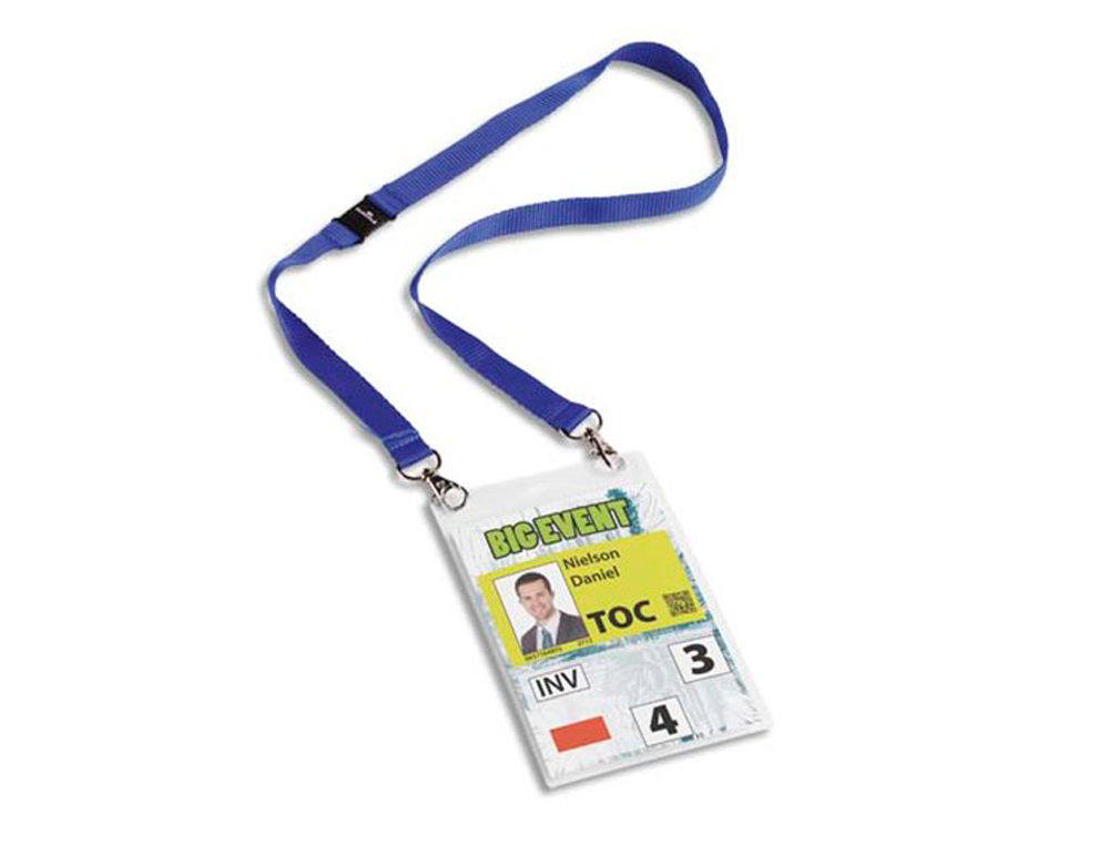 PORTE-BADGE DURABLE A6 LACET DUO KIT ÉVÈNEMENTIEL PVC TRANSPARENT LACET BLEU
