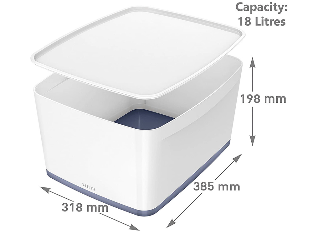 BAC RANGEMENT LEITZ MYBOX FORMAT A4 18L 318X198X385MM BLANC GRIS