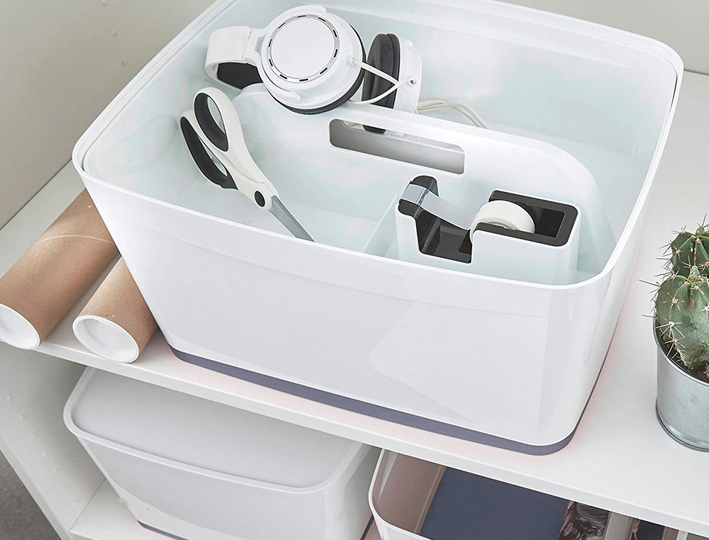 BAC RANGEMENT LEITZ MYBOX FORMAT A4 18L 318X198X385MM BLANC GRIS