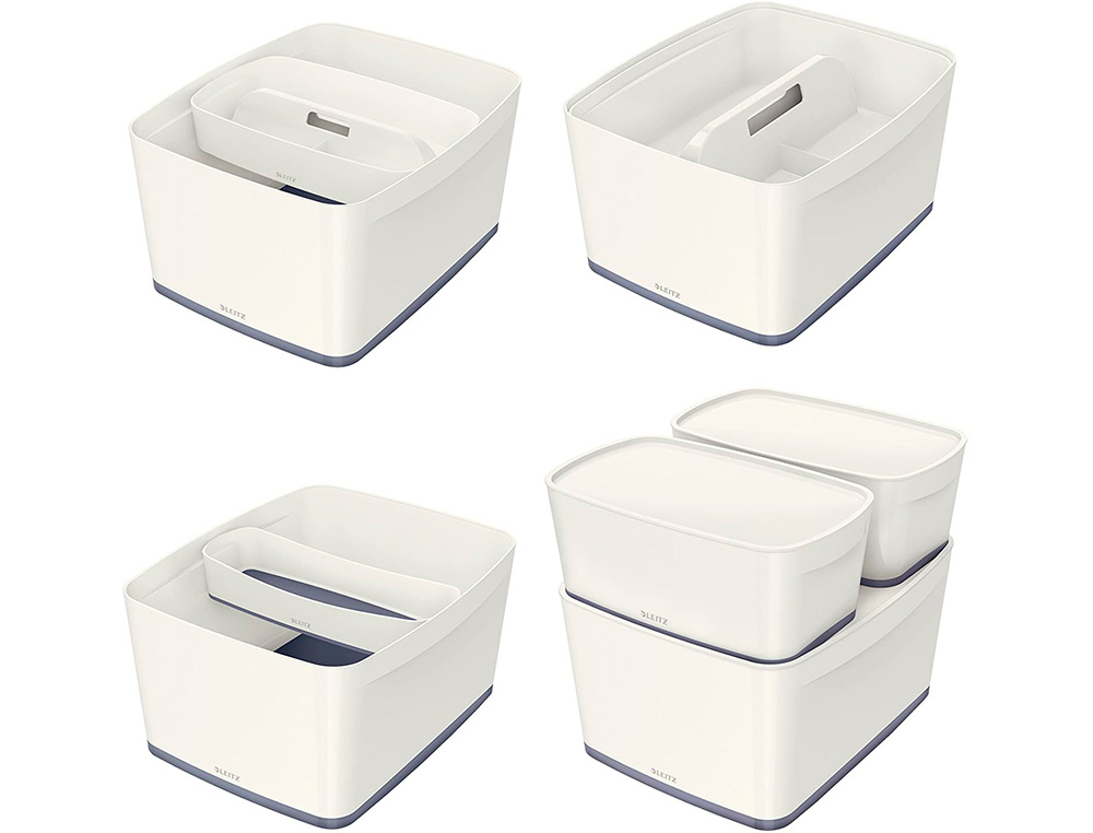 BAC RANGEMENT LEITZ MYBOX FORMAT A4 18L 318X198X385MM BLANC GRIS