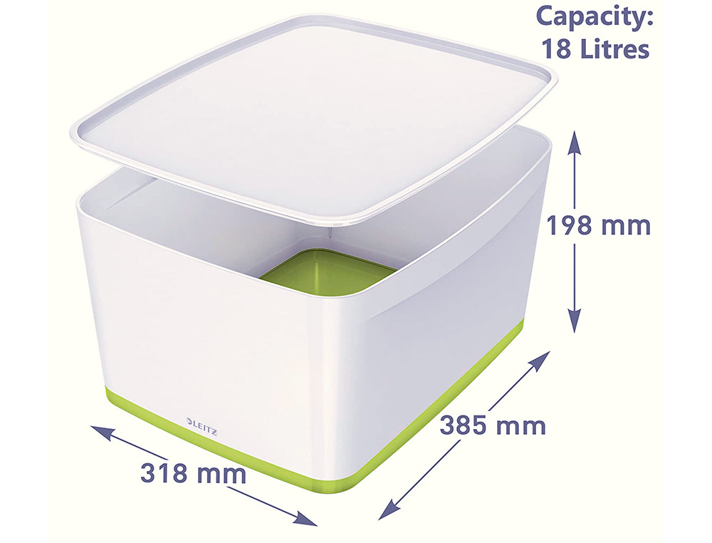 BAC RANGEMENT LEITZ MYBOX FORMAT A4 18L 318X198X385MM BLANC VERT