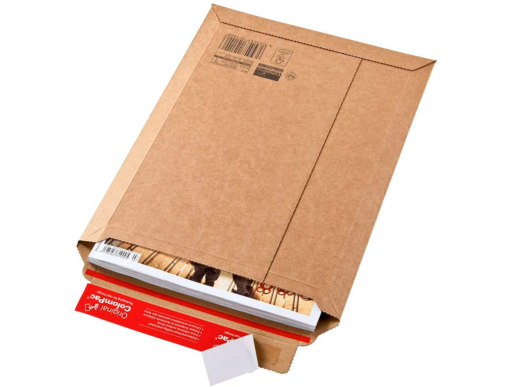 POCHETTE EXPEDITION COLOMPAC CARTON RIGIDE BRUN BANDE      ADHESIVE 210X265X30MM