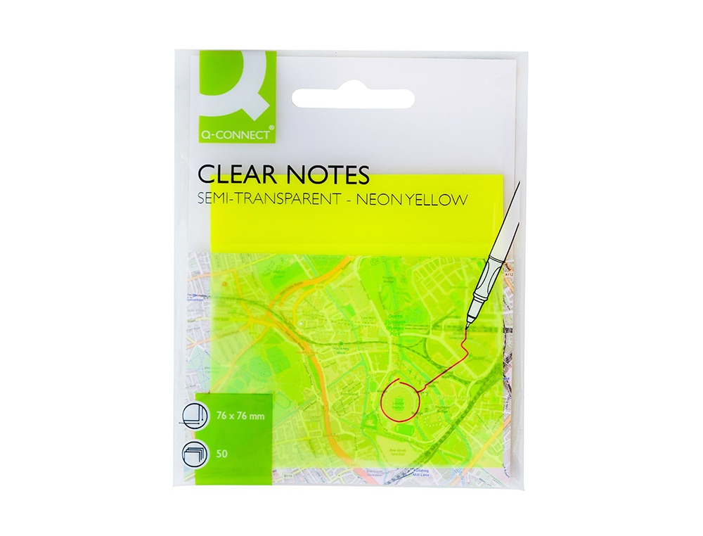 BLOC NOTES Q-CONNECT 76X76MM 50F SEMI-TRANSPARENTES        ADHESIVES REPOSITIONABLES     COLORIS JAUNE FLUO
