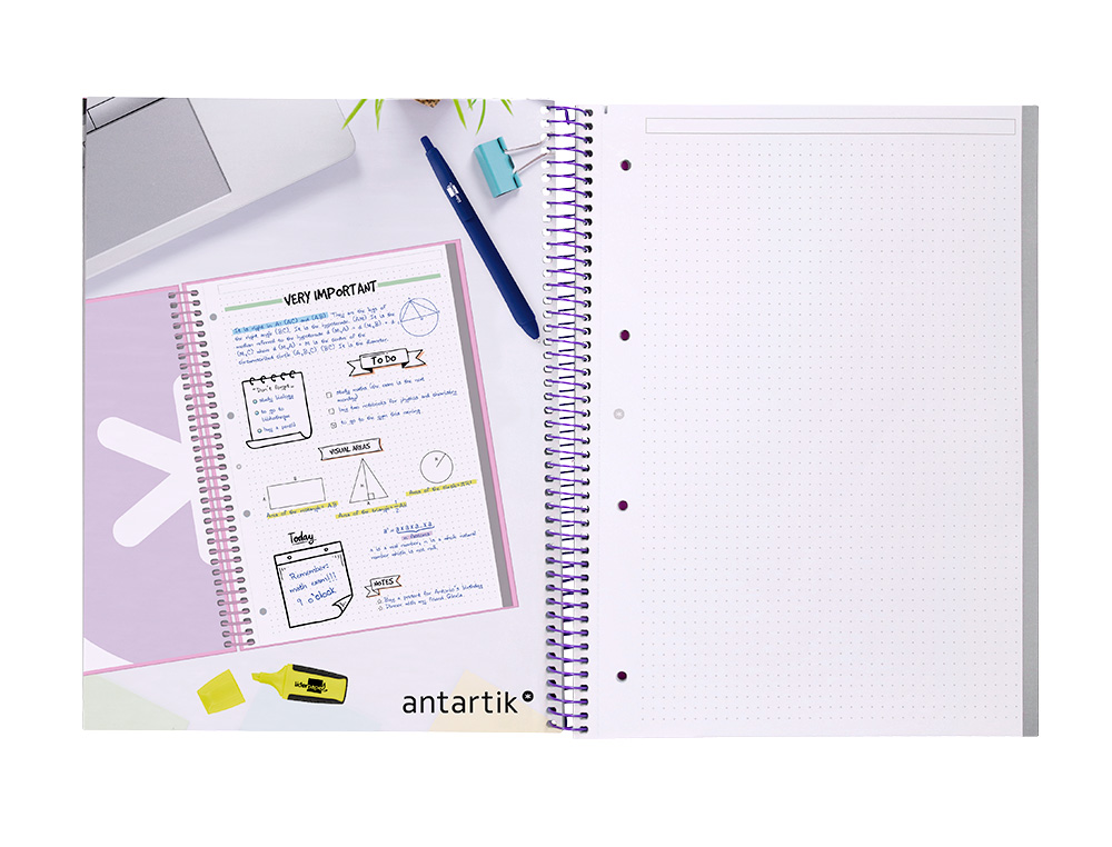 CAHIER SPIRALE ANTARTIK A4 80P 90G COUVERTURE CARTONEE   REGLURE DOT 4 TROUS COLORIS   ROSE PASTEL