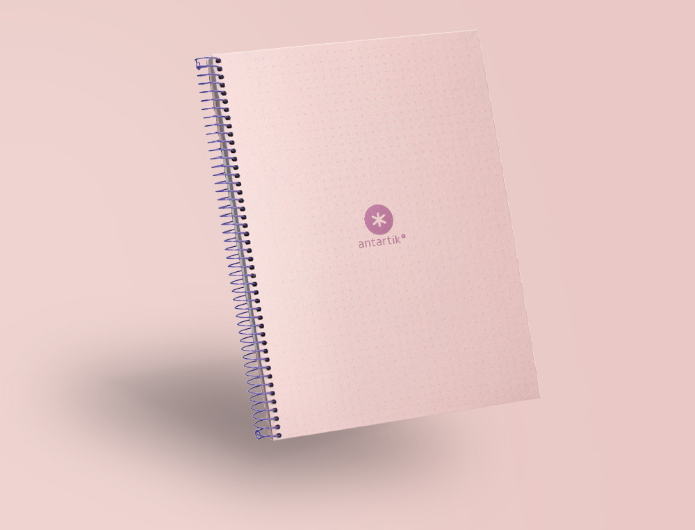 CAHIER SPIRALE ANTARTIK A4 80P 90G COUVERTURE CARTONEE   REGLURE DOT 4 TROUS COLORIS   ROSE PASTEL