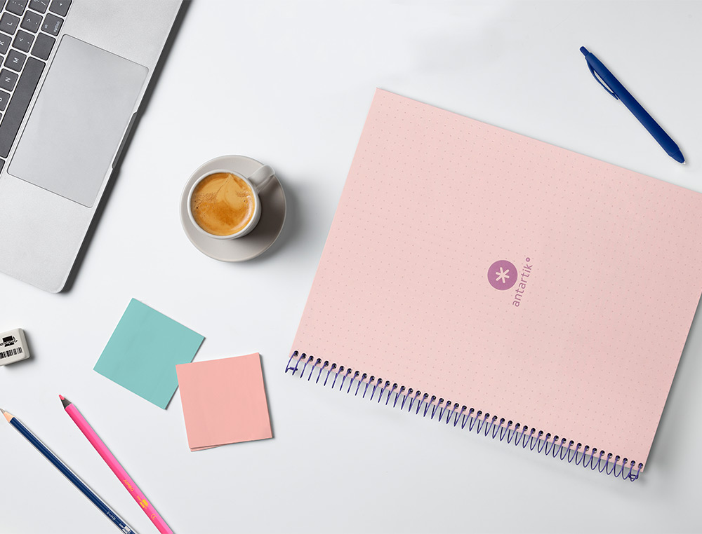 CAHIER SPIRALE ANTARTIK A4 80P 90G COUVERTURE CARTONEE   REGLURE DOT 4 TROUS COLORIS   ROSE PASTEL
