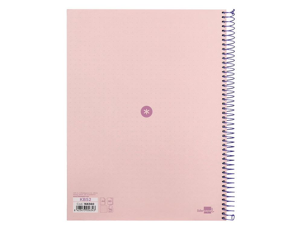 CAHIER SPIRALE ANTARTIK A4 80P 90G COUVERTURE CARTONEE   REGLURE DOT 4 TROUS COLORIS   ROSE PASTEL