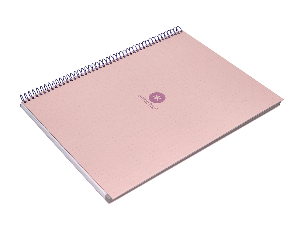 CAHIER SPIRALE ANTARTIK A4 80P 90G COUVERTURE CARTONEE   REGLURE DOT 4 TROUS COLORIS   ROSE PASTEL