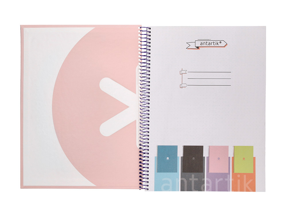 CAHIER SPIRALE ANTARTIK A4 80P 90G COUVERTURE CARTONEE   REGLURE DOT 4 TROUS COLORIS   ROSE PASTEL