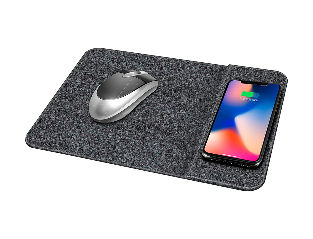 TAPIS SOURIS Q-CONNECT AVEC CHARGEUR TELEPHONE SANS FIL   300X220MM COLORIS GRIS