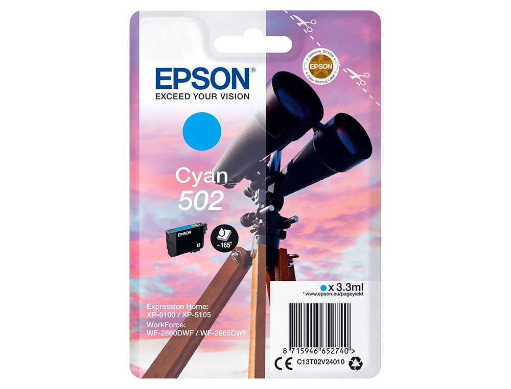 CARTOUCHE ENCRE  EPSON SINGLEPACK  502 INK CYAN