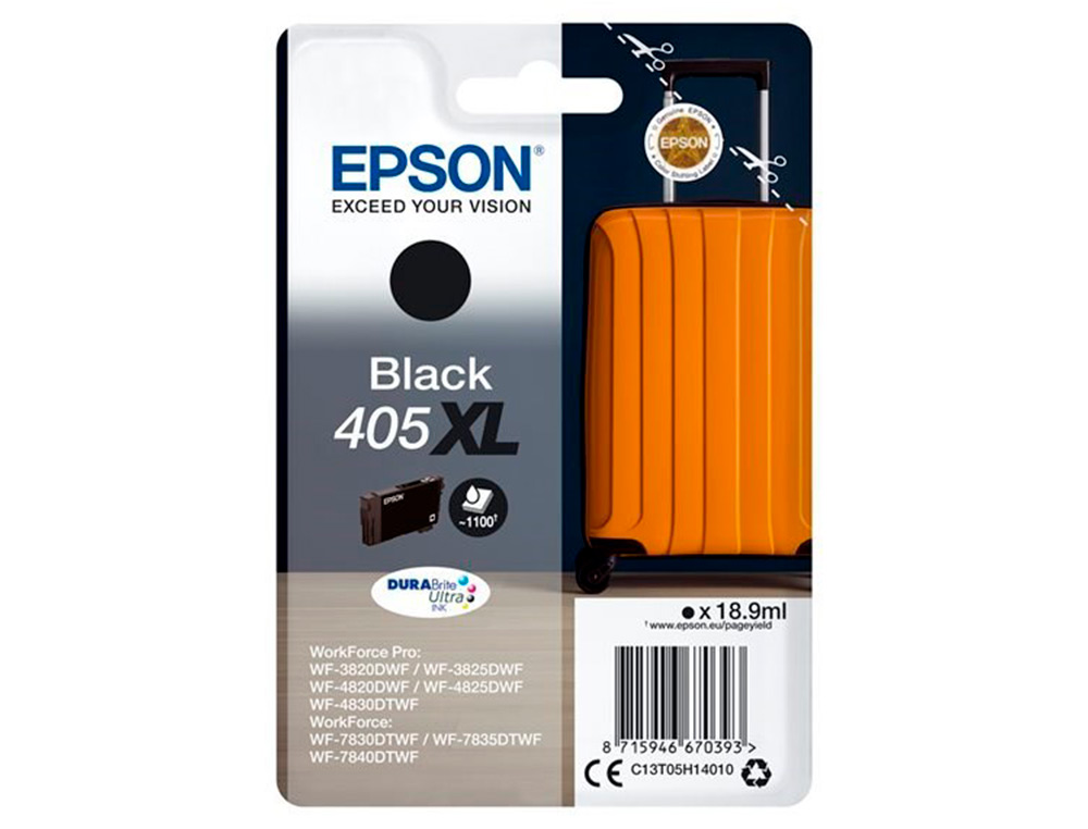 CARTOUCHE EPSON JET D'ENCRE 405 XL VALISE COULEUR NOIR 18 ,9ML