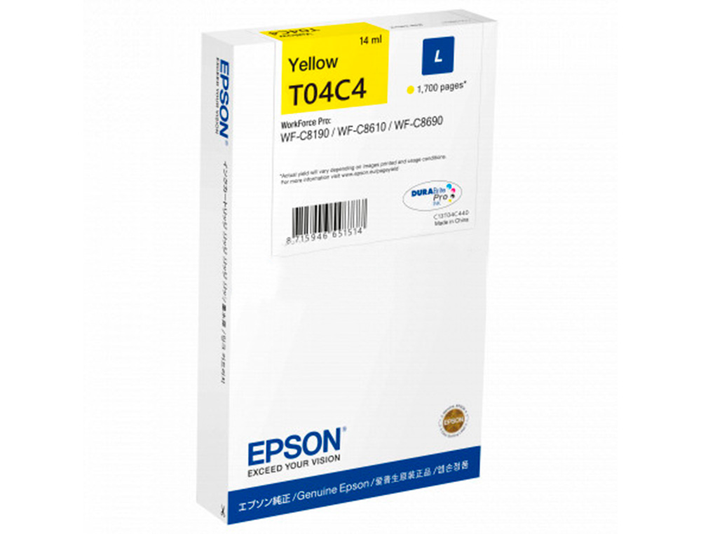 CARTOUCHE EPSON JET D'ENCRE T04C4 COULEUR JAUNE 1700 PAG