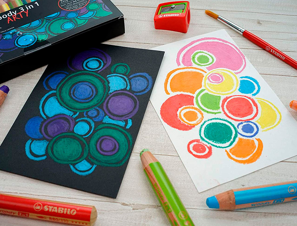 CRAYON COULEUR STABILO WOODY MULTI TALENT 18 CRAYONS 3 EN 1 ARTY +1 PINCEAU ROND TAILLE 8 + 1 TAILLE CRAYON