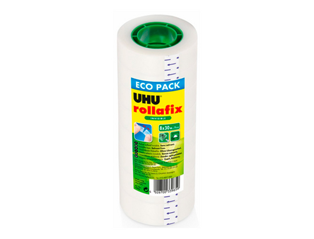 RUBAN ADHESIF UHU ROLLAFIX INVISIBLE LOT DE 8 ROULEAUX 30M X 19MM