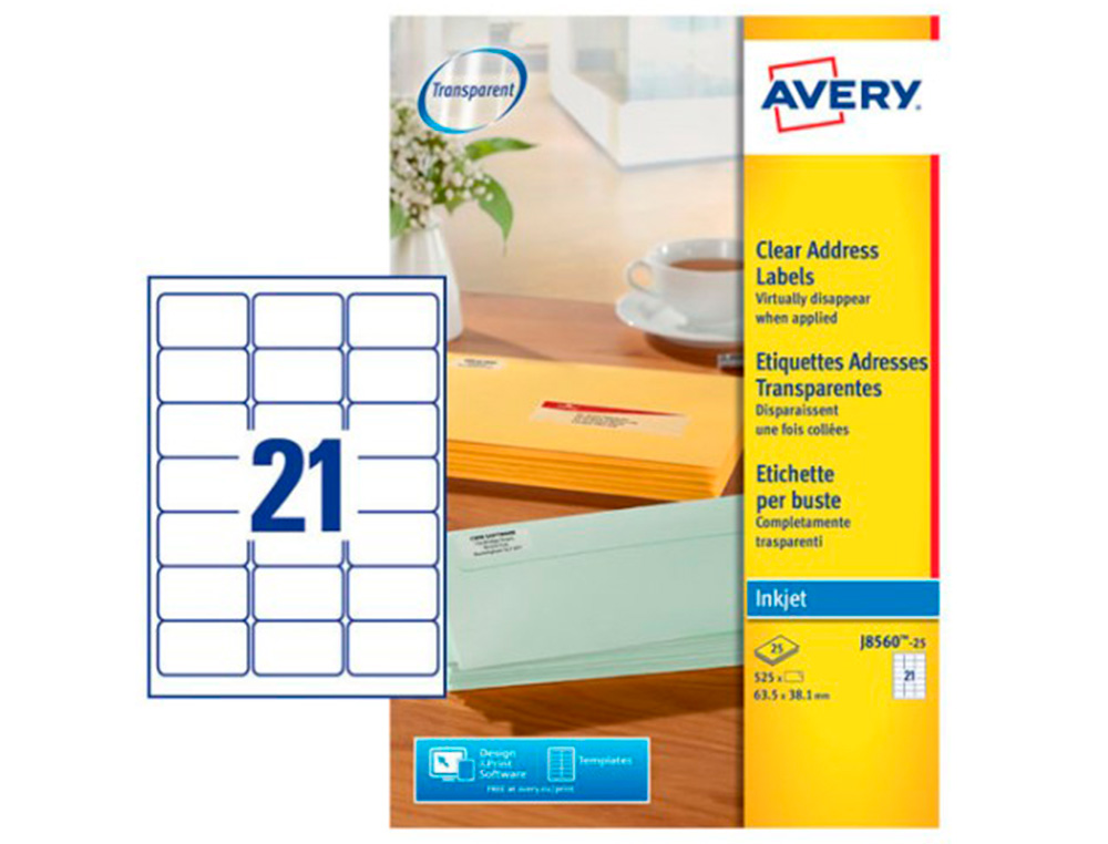 ETIQUETTE AUTOCOLLANTE AVERY ADRESSE JET ENCRE TRANSPARENT 63,5 X 38,1 MM BOITE DE 525