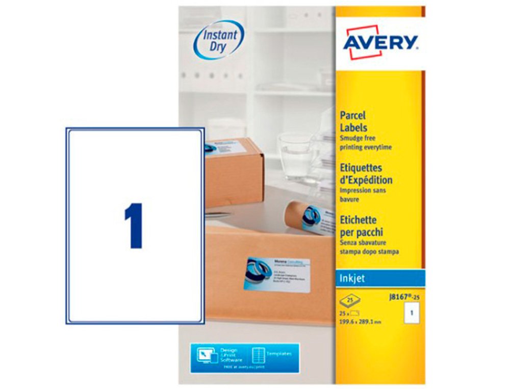 ETIQUETTE AUTOCOLLANTE AVERY EXPEDITION JET D'ENCRE        BLANCHES 199,6 X 289,1MM BOITE15 UNITES
