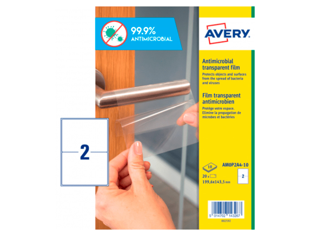 FILMS AVERY ANTIMICROBIENS ADHESIF AMOVIBLE199,6X143,5MM BOITE DE 20