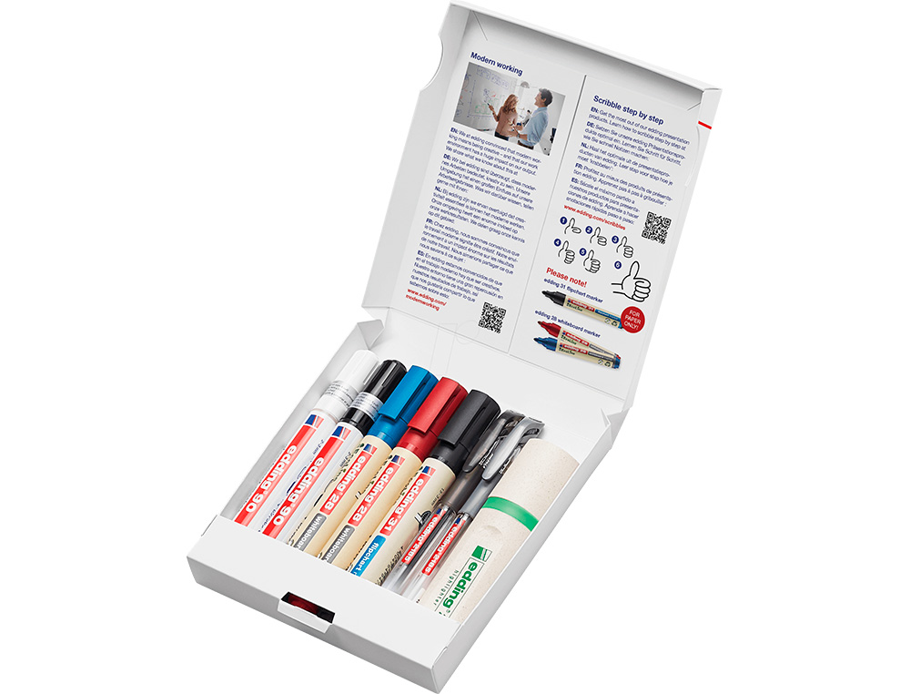 ETUI EDDING 8 STYLOS ASSORTIS 2 FEUTRES POUR VERRE, 2       FEUTRES EFFAABLE, 1 MARQUEUR CHEVALET , 2 STYLOS GEL, 1