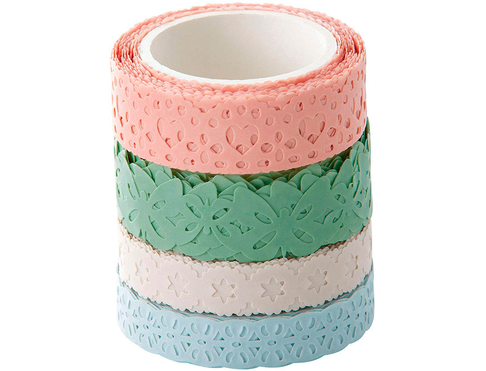 RUBAN ADHESIF DECORATIF WASHI PASTEL PACK DE 4 ROULEAUX     2X15MMX5M + 2X10MX5M