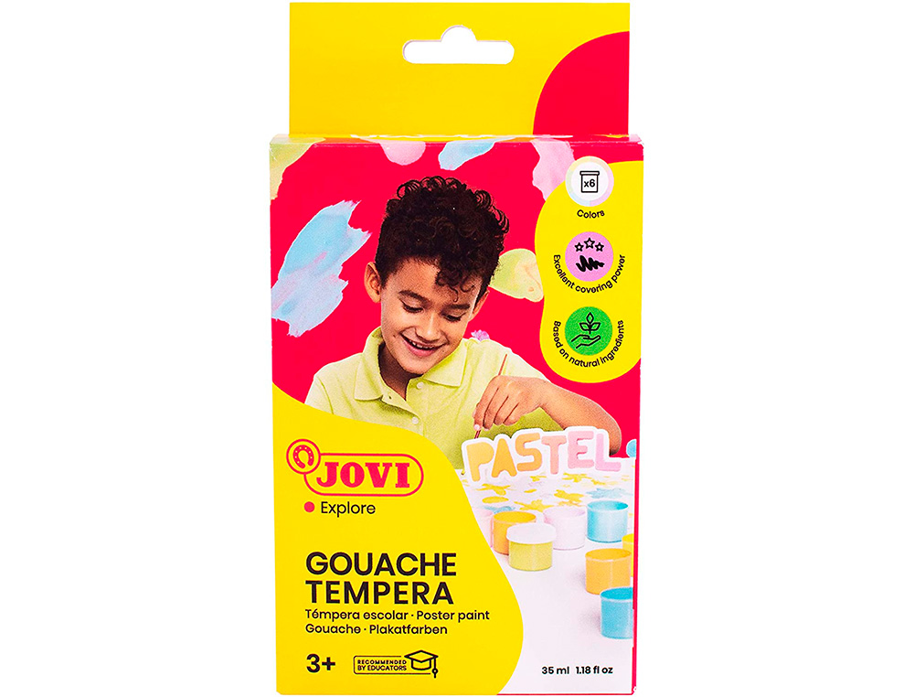 GOUACHE SCOLAIRE JOVI A BASE D'EAU COULEUR PASTEL 6 POTS   DE 35 ML + PINCEAU