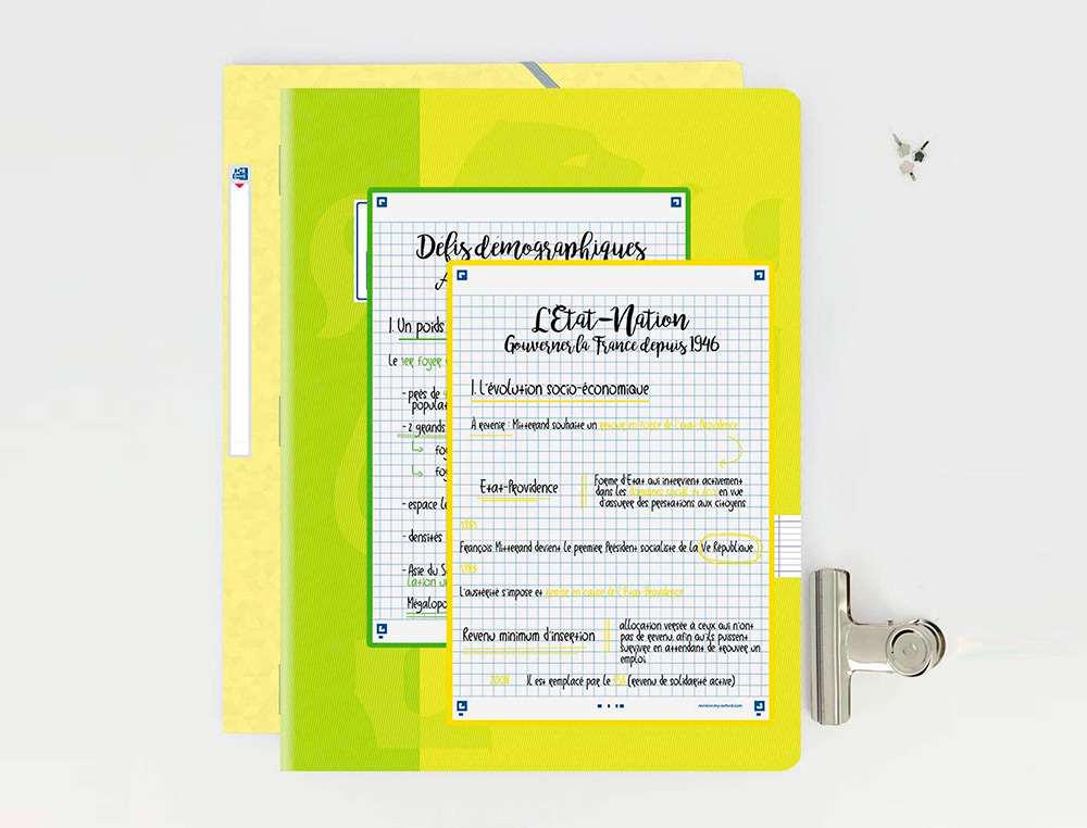 FICHES OXFORD BRISTOL REVISION 2.0 OXFORD A5        PERFOREE 32 FICHES/FILM Q5X5  CADRE JAUNE