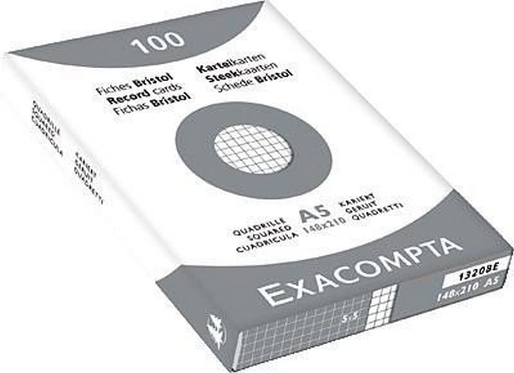 ETUI 100 FICHES EXACOMPTA BRISTOL QUADRILLEE 5X5 NON    PERFOREE ASSORTIS 148X210MM