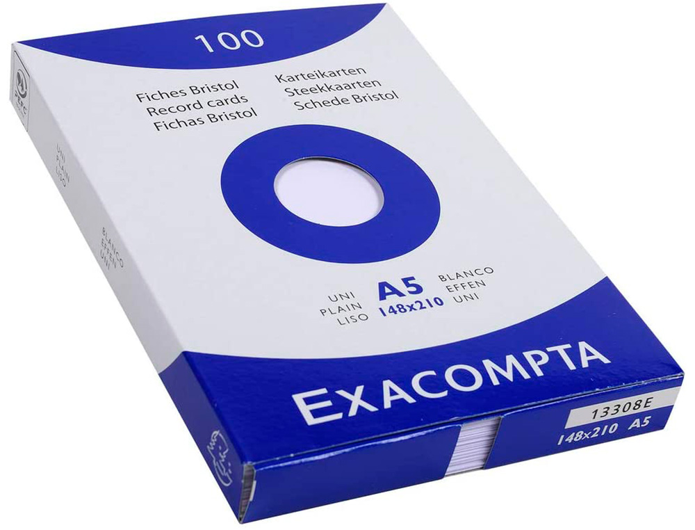 ETUI 100 FICHES EXACOMPTA BRISTOL UNI NON PERFOREE      BLANC 148X210MM