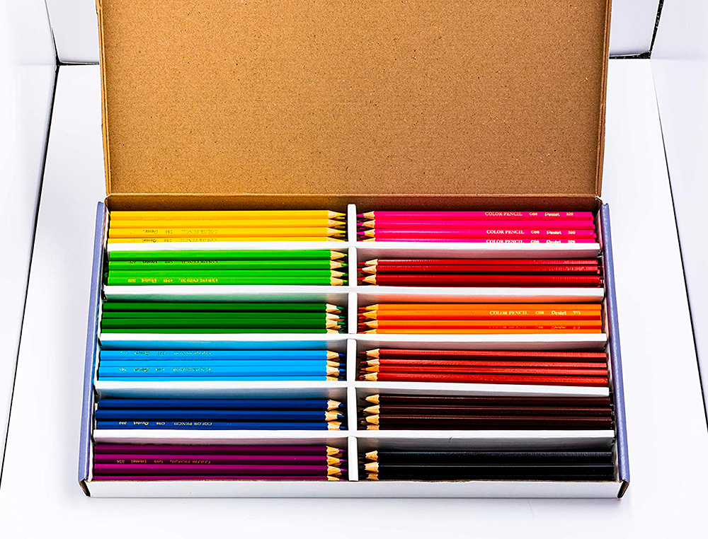 BOITE DE 144 CRAYONS DE COULEURS PENTEL CORPS HEXAGONAL EN BOIS COLORIS ASSORTIS