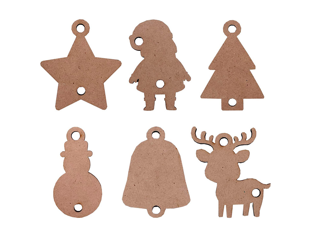 FORMES DE NO L SODERTEX PLEINES EN BOIS + FILS DOR S  - 2 MM - 6CM - 6 FORMES - 54  PCS - 1 COLORIS