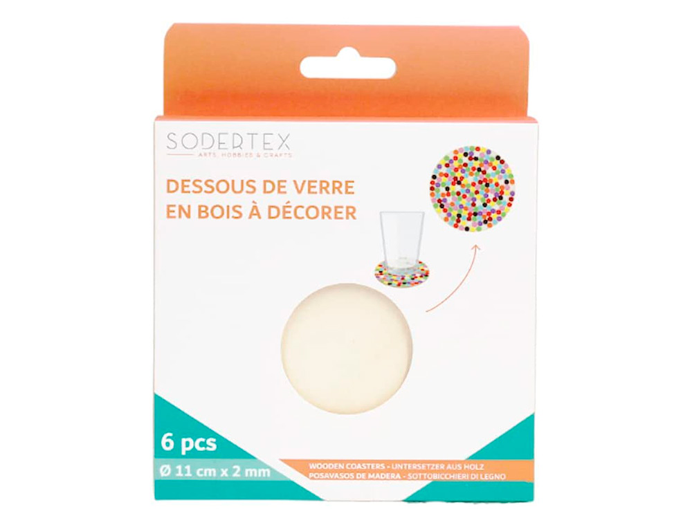 DESSOUS DE VERRE SODERTEX EN BOIS ROND   PERSONNALISER  2  MM  DIAM 11 CM   6 PCS  1     COLORIS
